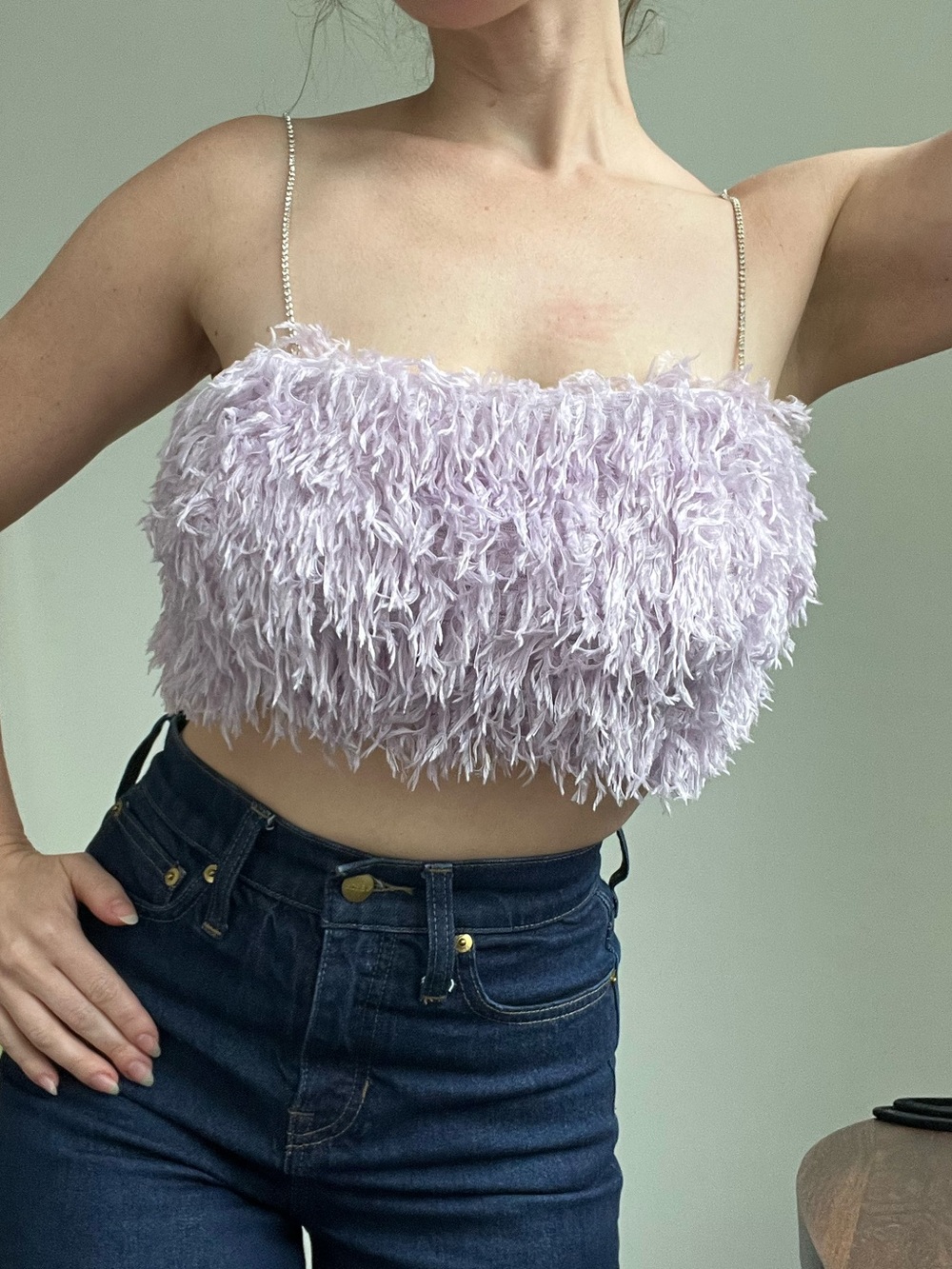 House of Harlow Feather Crop Top with crystal straps